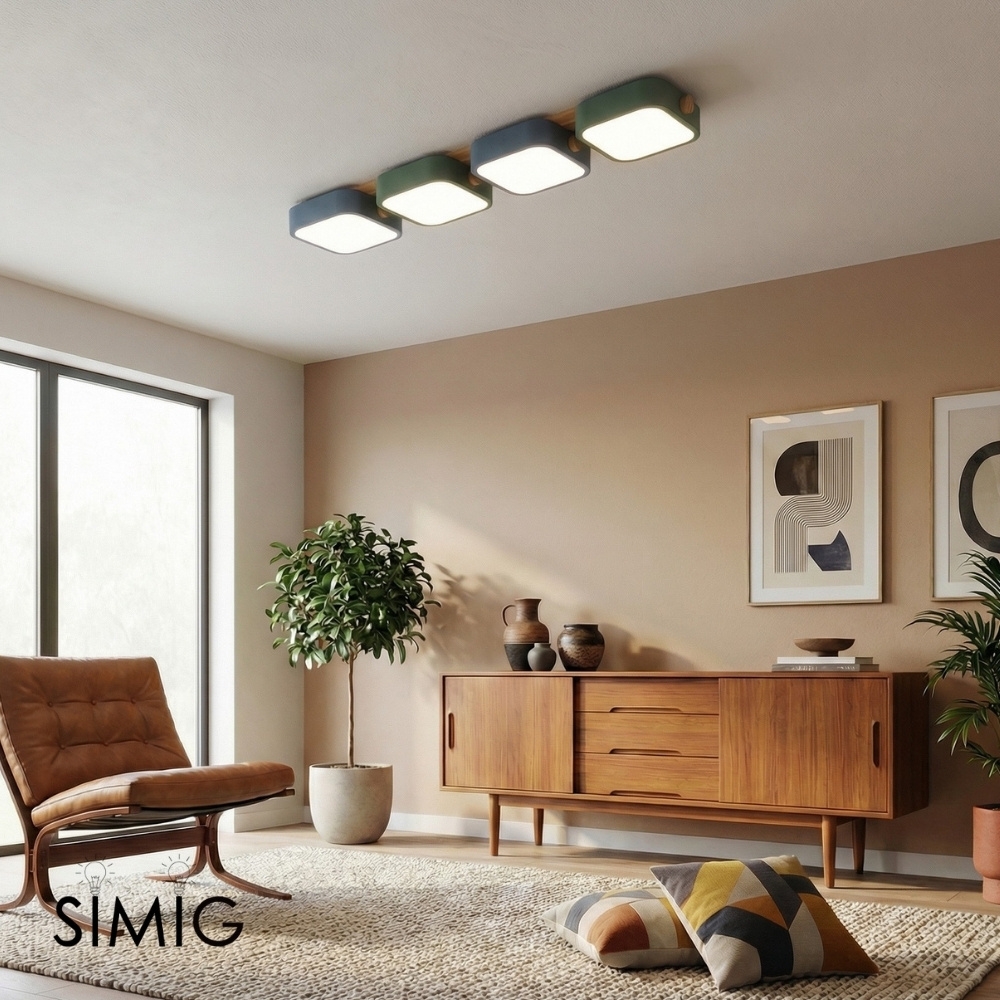 Modern LED Ceiling Lamp - Square Wood Block Design for Kitchen or Living Room S383