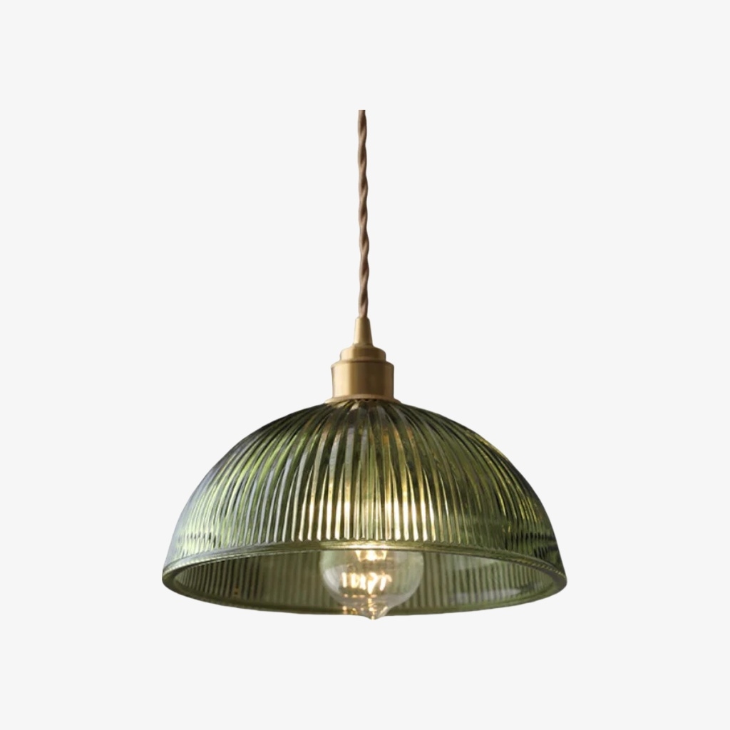 Ribilux Ribbed Pendant Light - Vintage Glass and Metal for Kitchen and Dining Room T1120