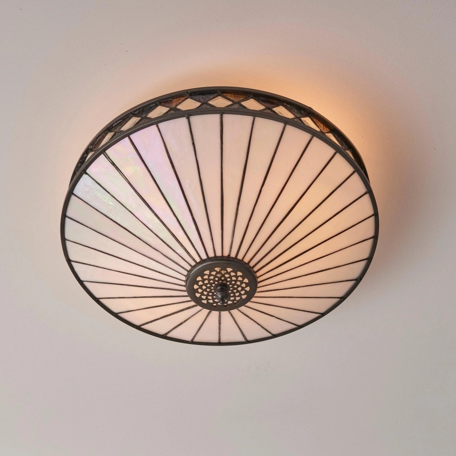 TF Fargo Geometric Flush Mount Light - Handcrafted Art Deco Stained Glass Lamp for Entryway T1010