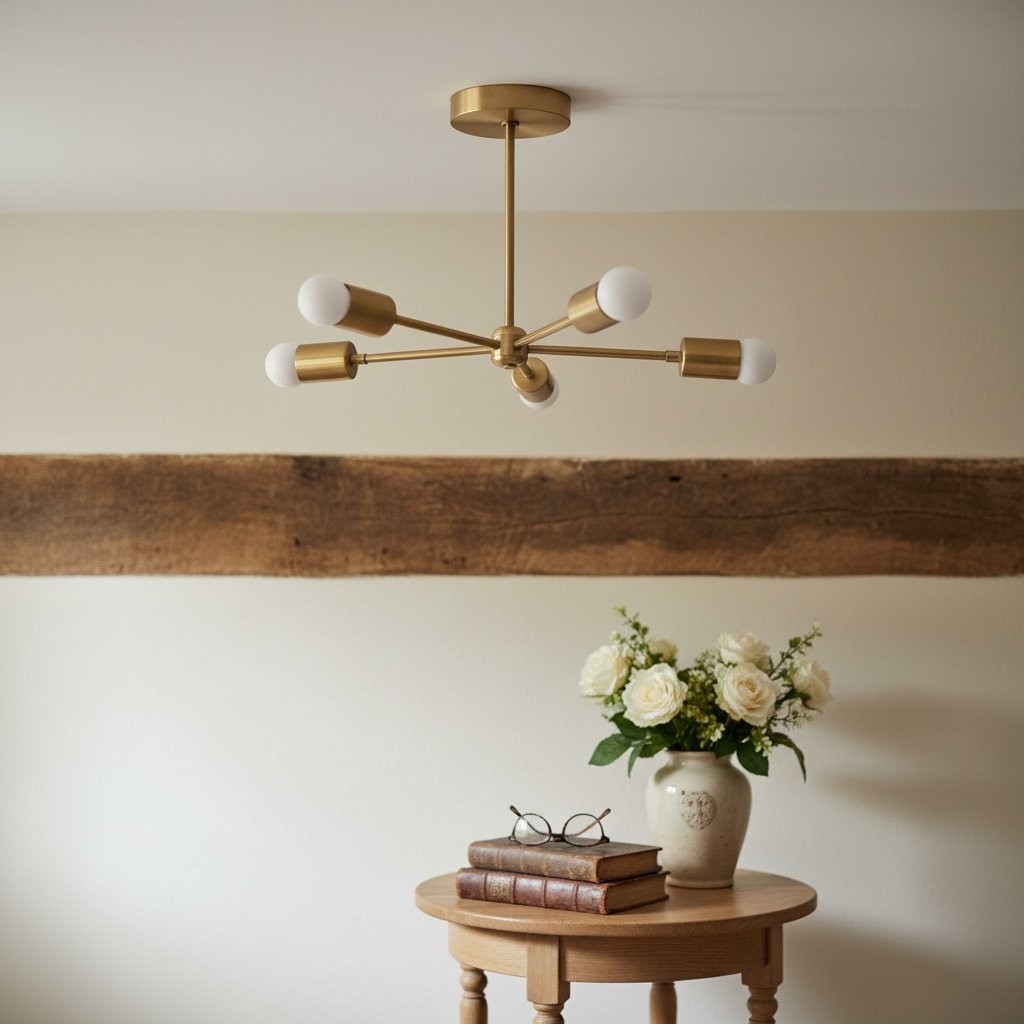 Mobilux Line Mid Century Gold Sputnik Chandelier - Geometric Brass Fixture T325