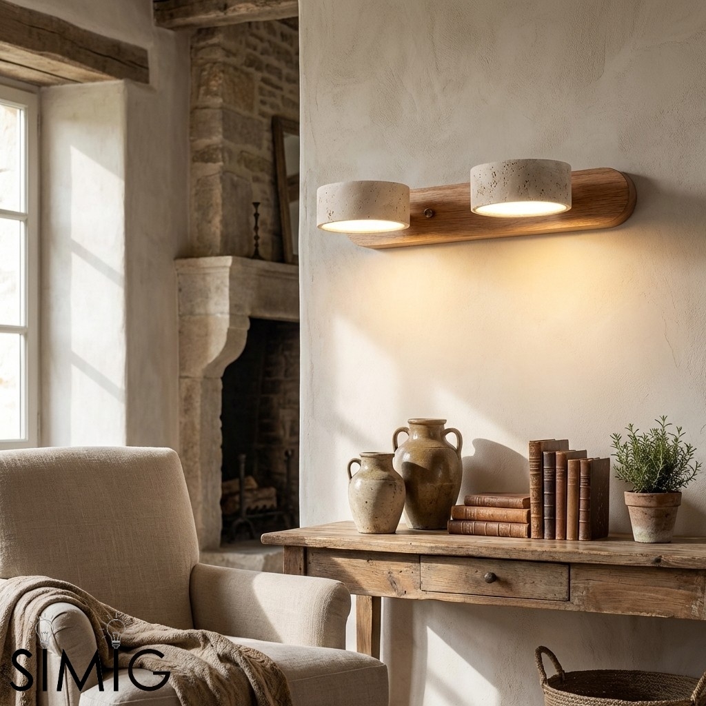 Travertine Walnut Multi Light Sconce - Bedroom Wall Lamp G115