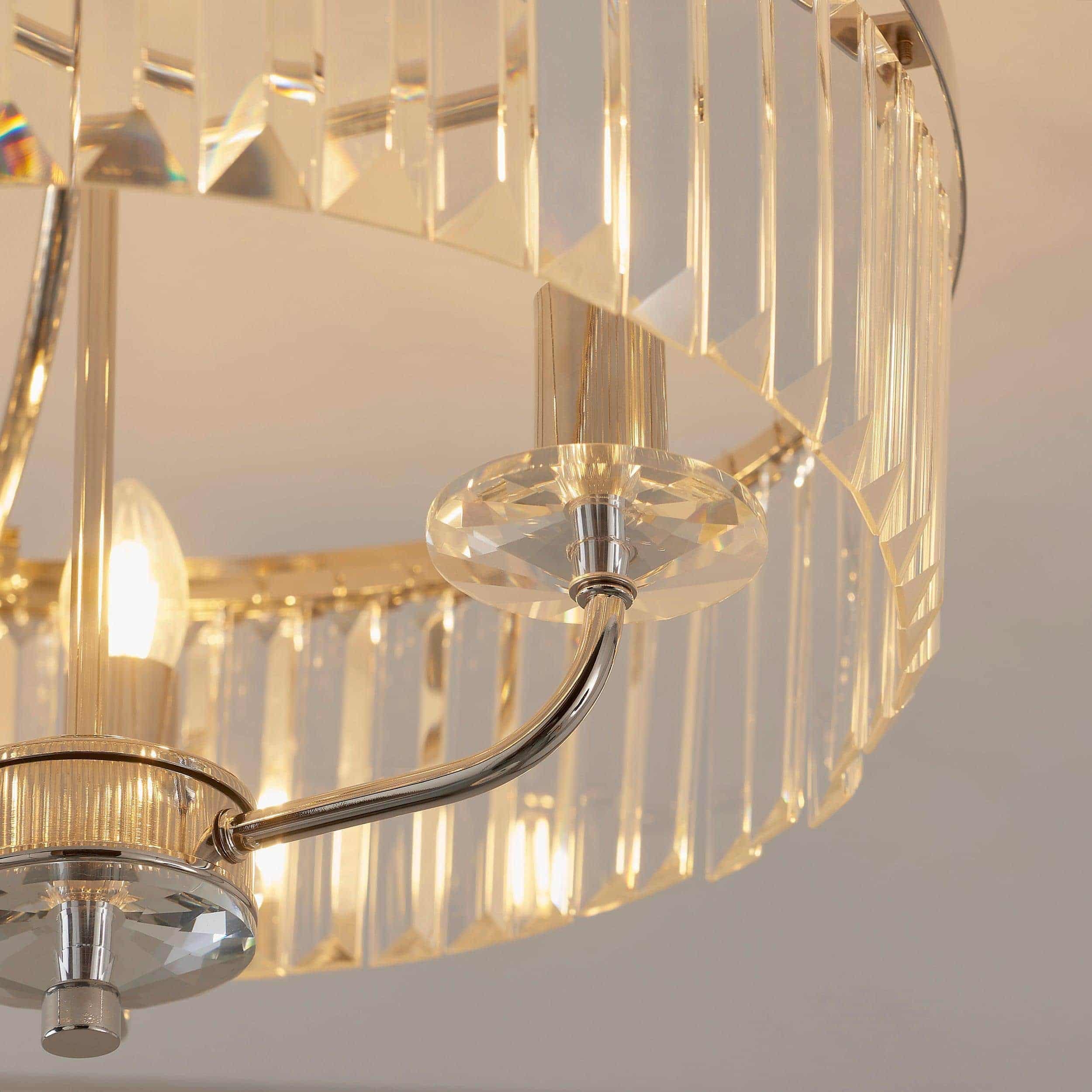 Beveline 3 Light Round Semi Flush - Faceted Cut Glass Shade Metal Finish for Hallways and Bedrooms T882