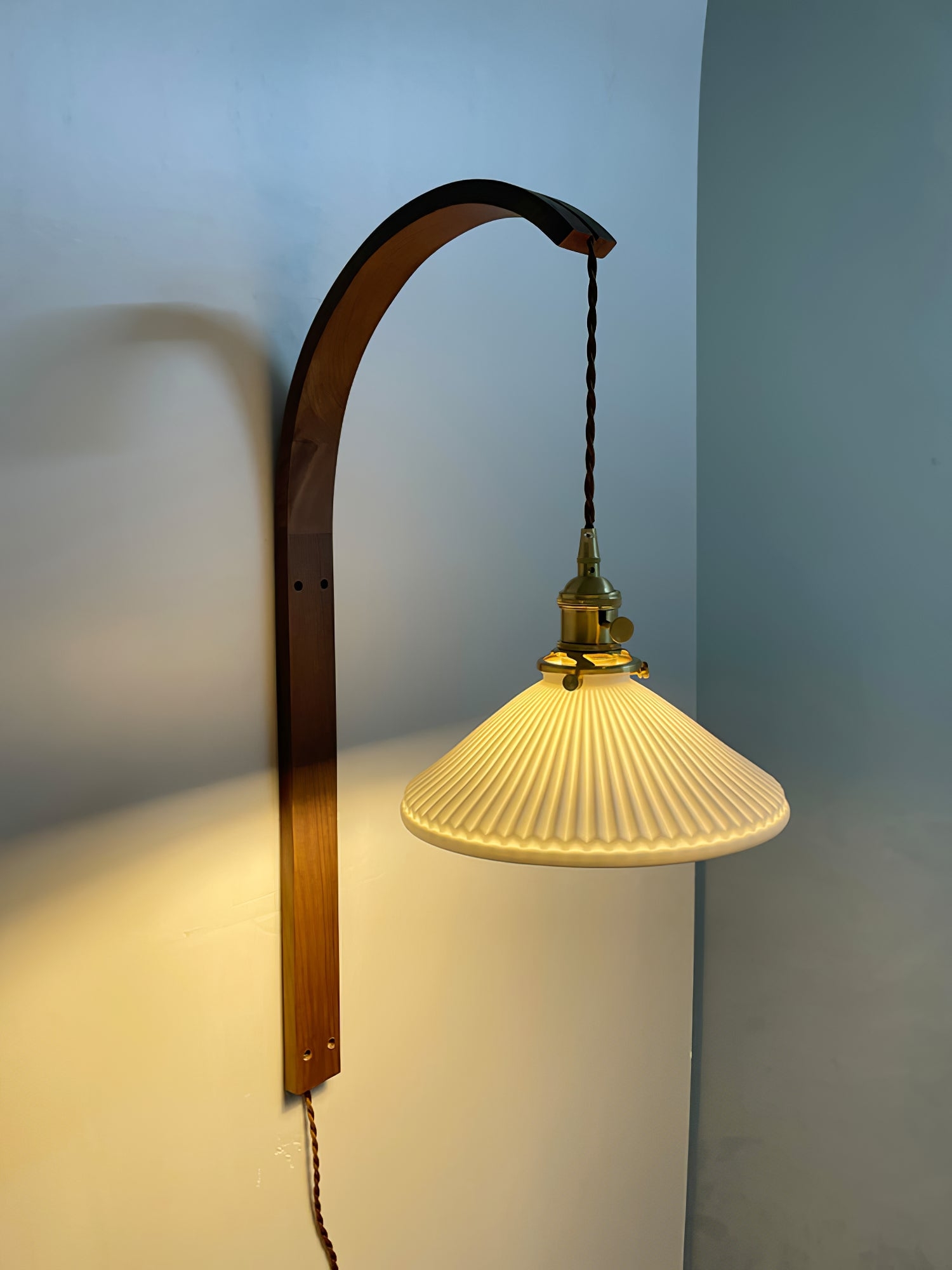 Curved Walnut Ceramic Plug-in Wall Light T1722