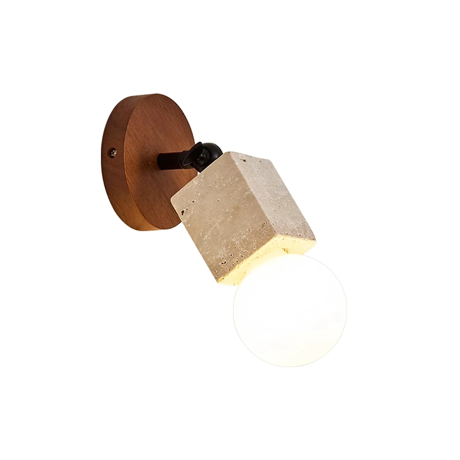 Geometric Travertine Cube With Glass Globe Wall Sconce S319
