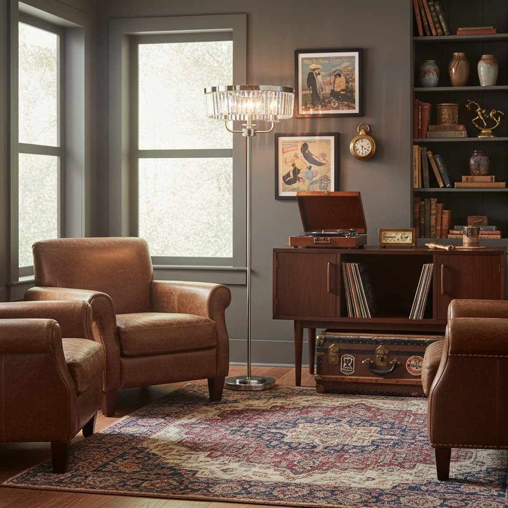 Beveline 3 Light Round Floor Lamp - Faceted Cut Glass Shades Classic Metal Finish For Living Rooms T877