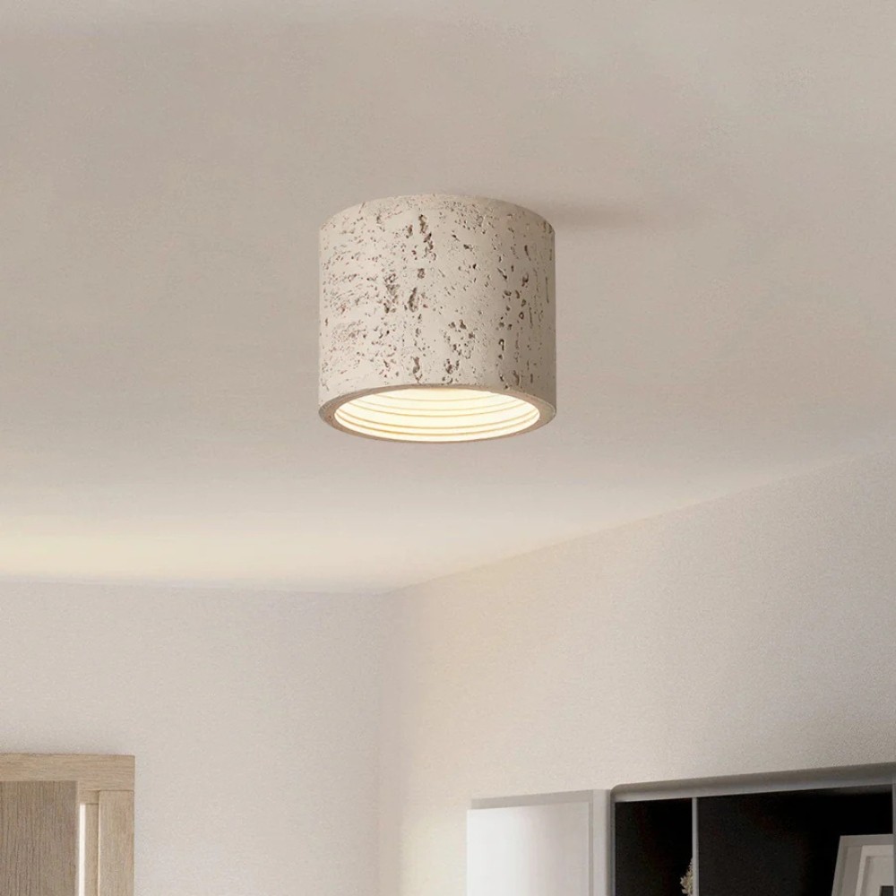 Cylindrical Ceiling Light - Modern Travertine Living Room M72