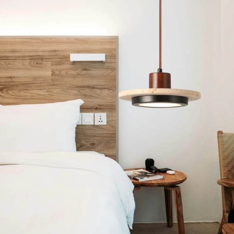 Travertine Disc LED Pendant Light - Modern Retro Dining Room Lamp S277