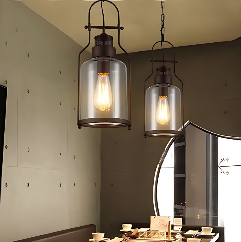 Industrial Vintage Iron Glass Jar 1-Light Pendant Light G30