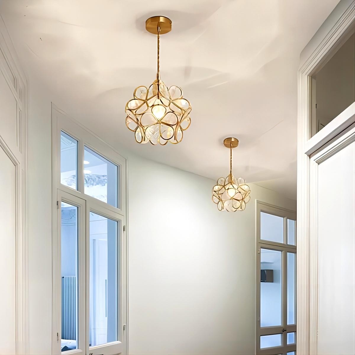 Nordic Brass Flower Petal Glass Pendant Light S10