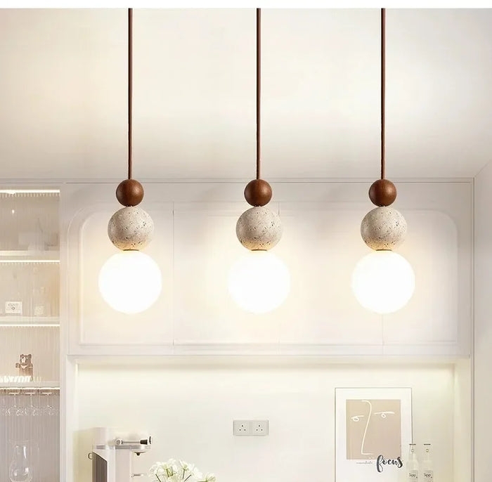 Travertine Stone Cream Retro Minimalist LED Pendant Light T2137