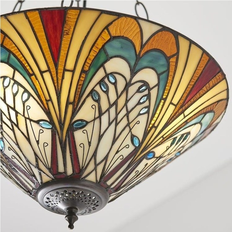 TF Hector Ceiling Light - Handcrafted Stained Glass Design Semi‑Flush or Pendant Fixture for Home T1018