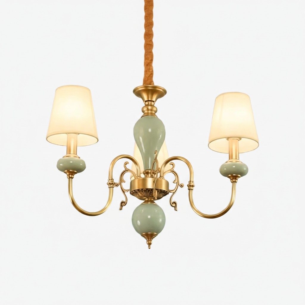 Altoris Series Branch Chandelier with Fabric Shades - Brass Ceramic Chandelier for Living Room T1141