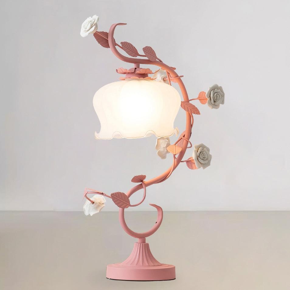 Green Pink White Rose Flower Table Lamp M107