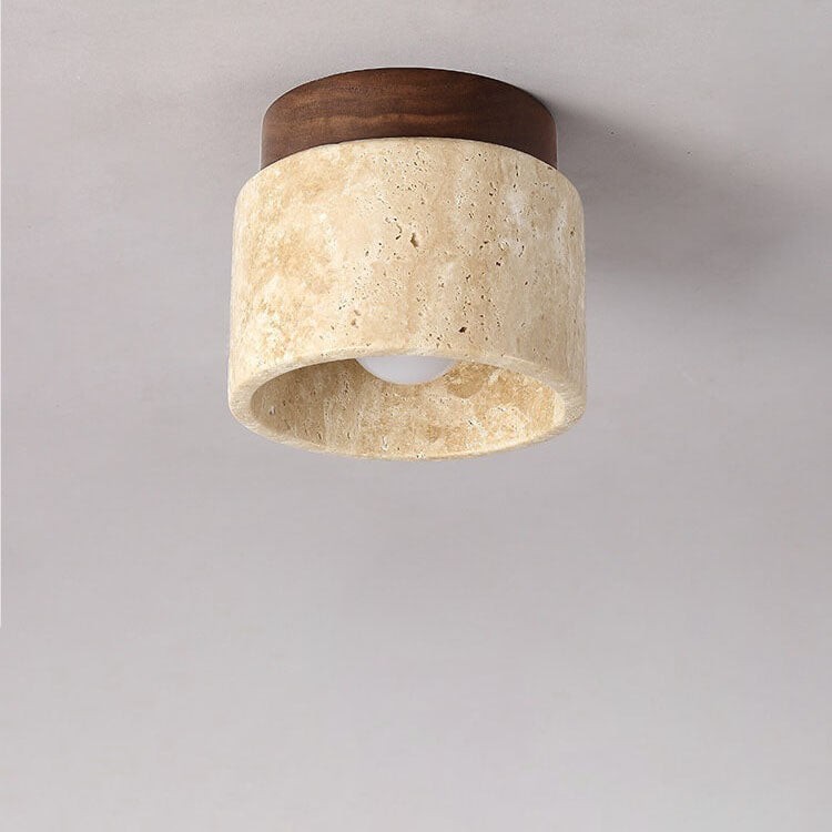 Natural Stone Travertine Ceiling Light - Minimalist Cylindrical Lamp G31