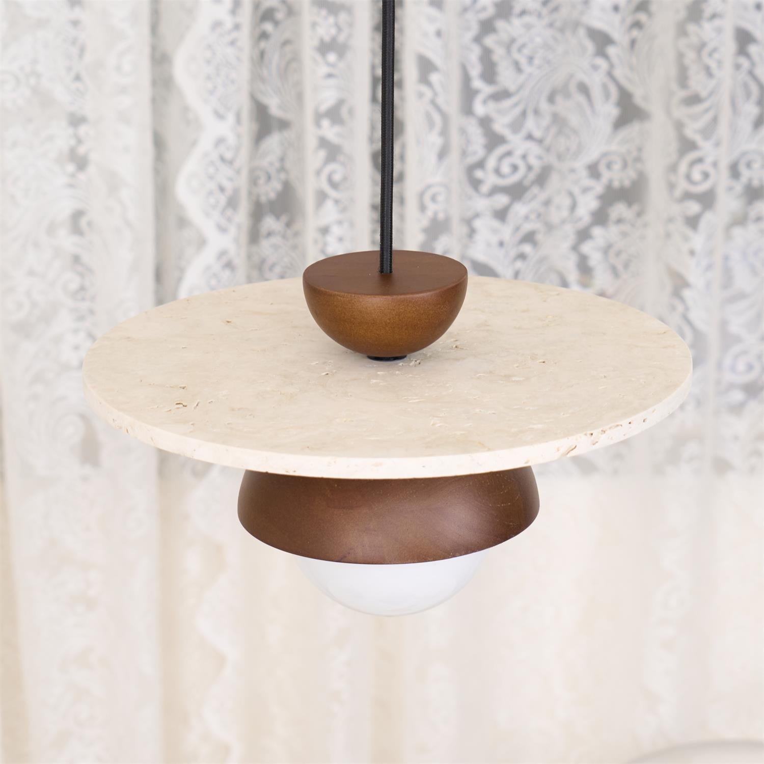 Travertine Disc Hemispherical Wooden Lampshade Chandelier P029