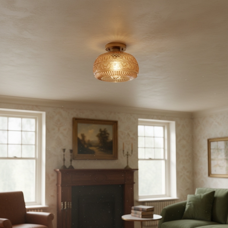 Lurex Engraved Textured Glass Flush Mount - Classic Entryway Decorative Light U21