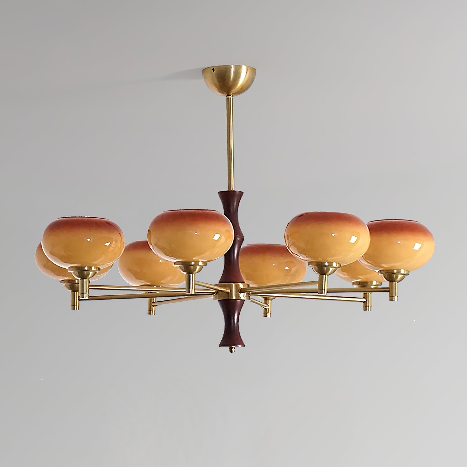 Vintage Mid Century Persimmon Glass Chandelier M205