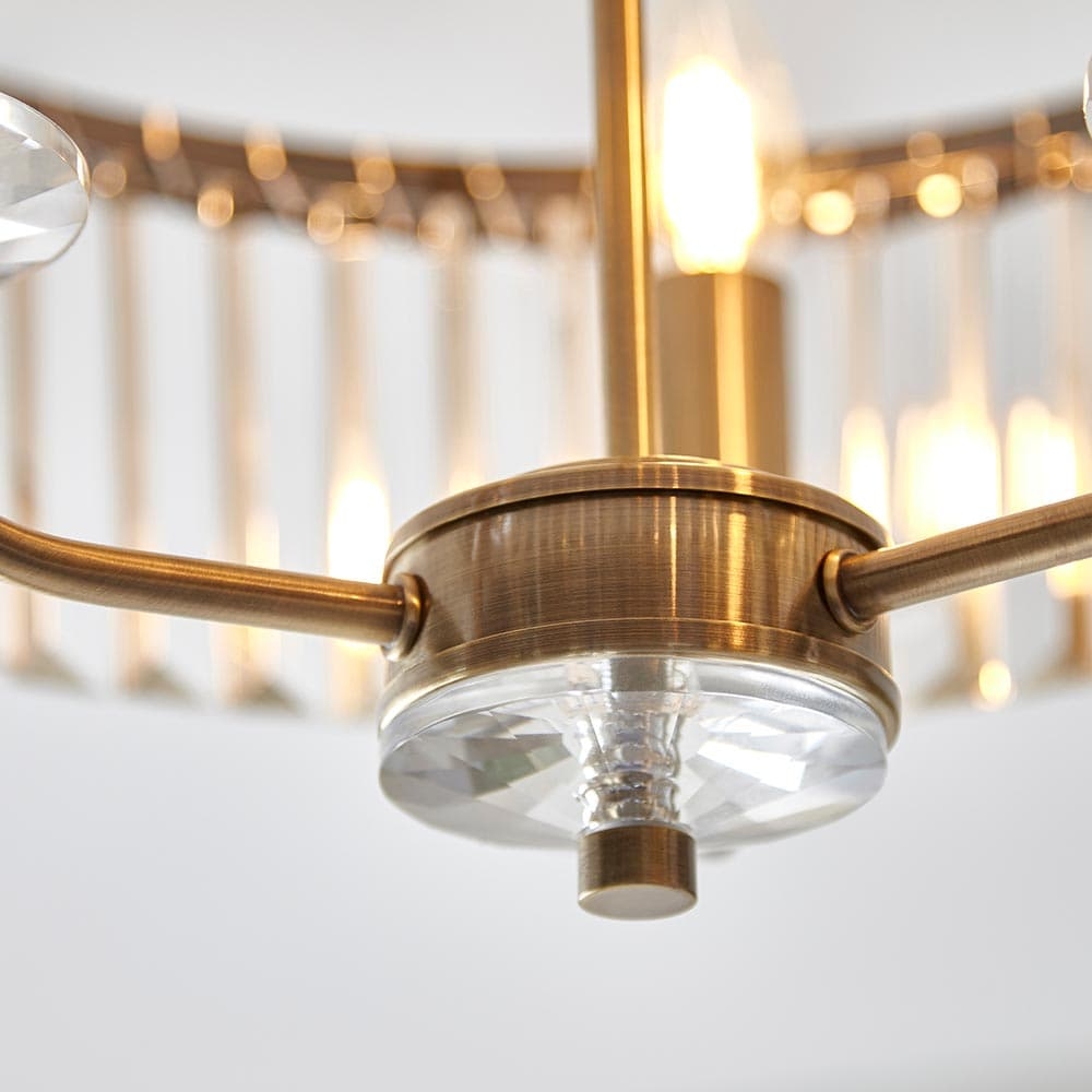 Beveline 3 Light Round Semi Flush - Faceted Cut Glass Shade Metal Finish for Hallways and Bedrooms T882