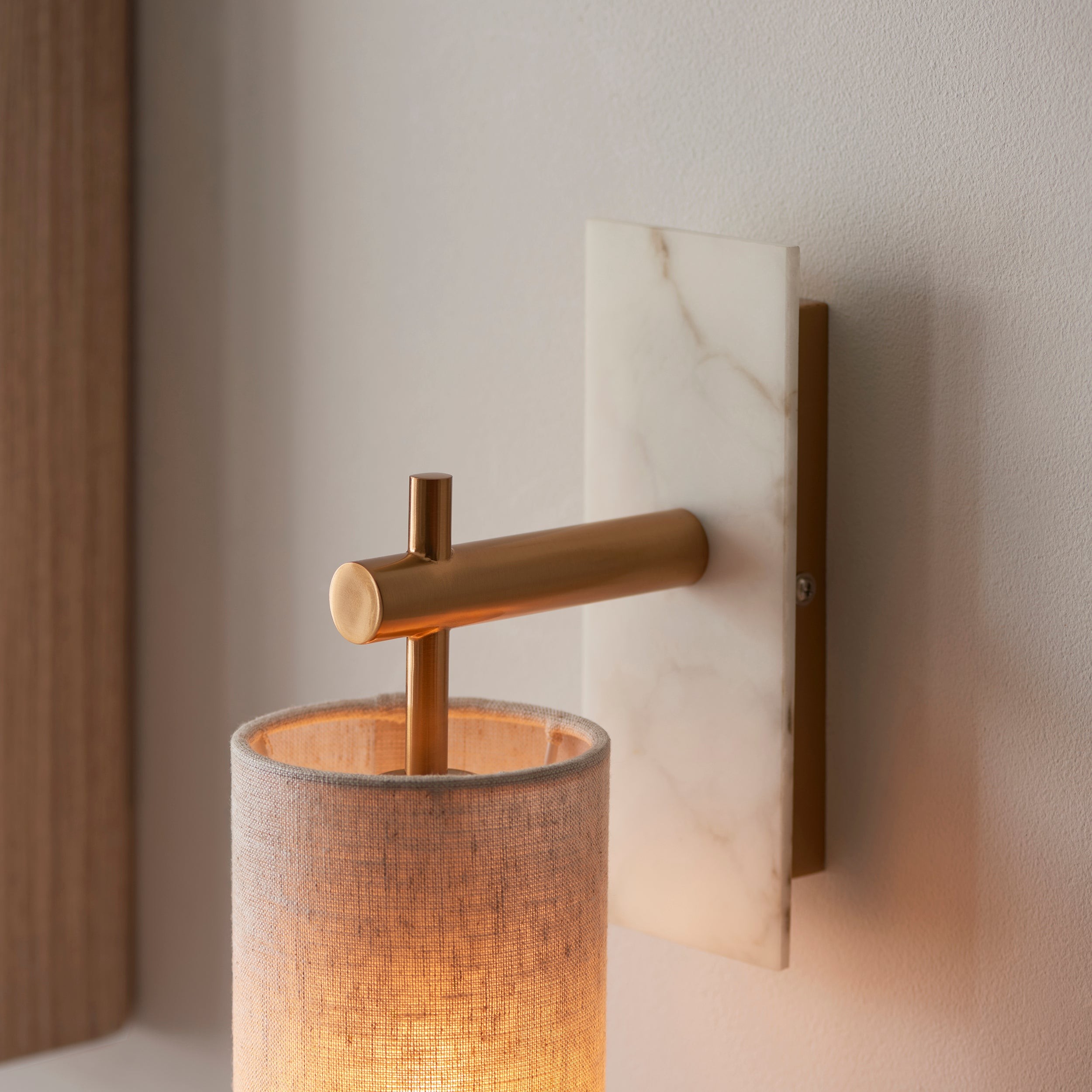 Linemora Timeless Marble Wall Lamp - Natural Linen Shade for Hallway T465