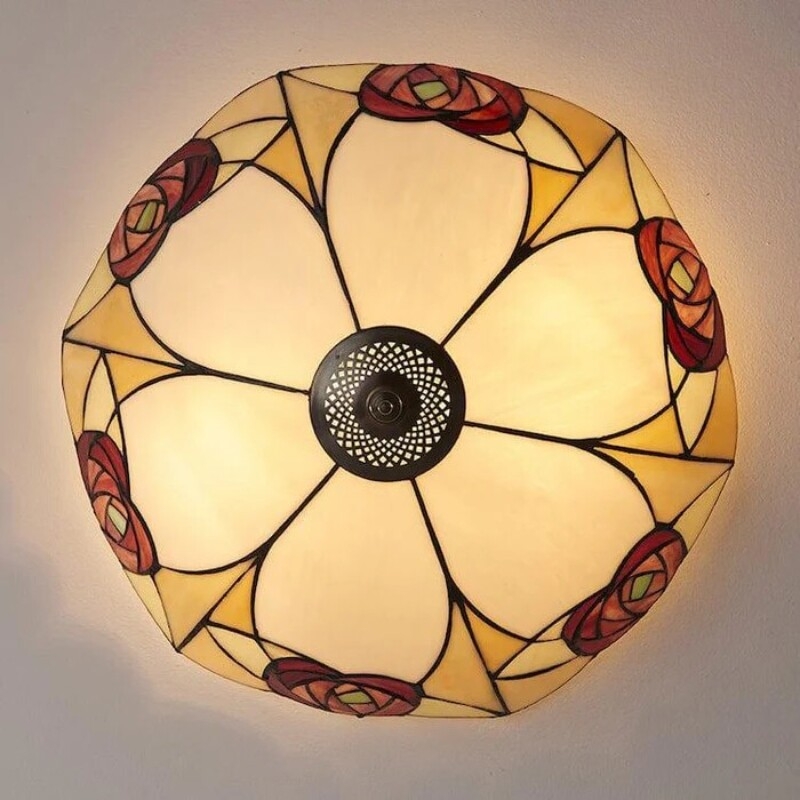 TF Ingram Handcrafted Stained Glass Ceiling Lamp - Vintage Art Deco Tiffany Light for Dining Room T1020