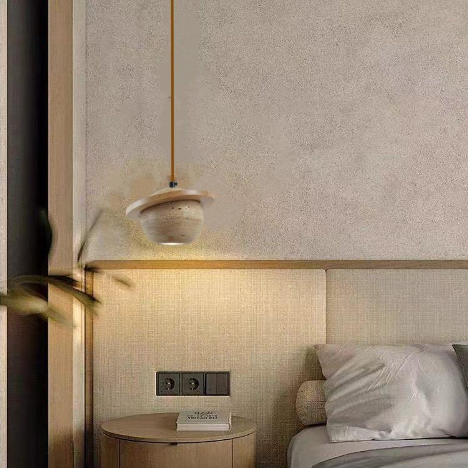 Saturn Pendant Light In Travertine With Warm Ambient Glow S286