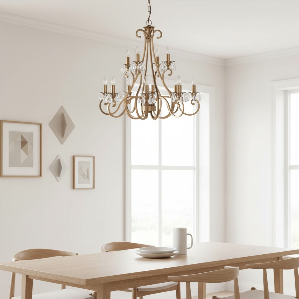 Talonis Crystal Chandelier - Traditional Candle-Style Brass and Nickel for Living Room and Dining Room T962