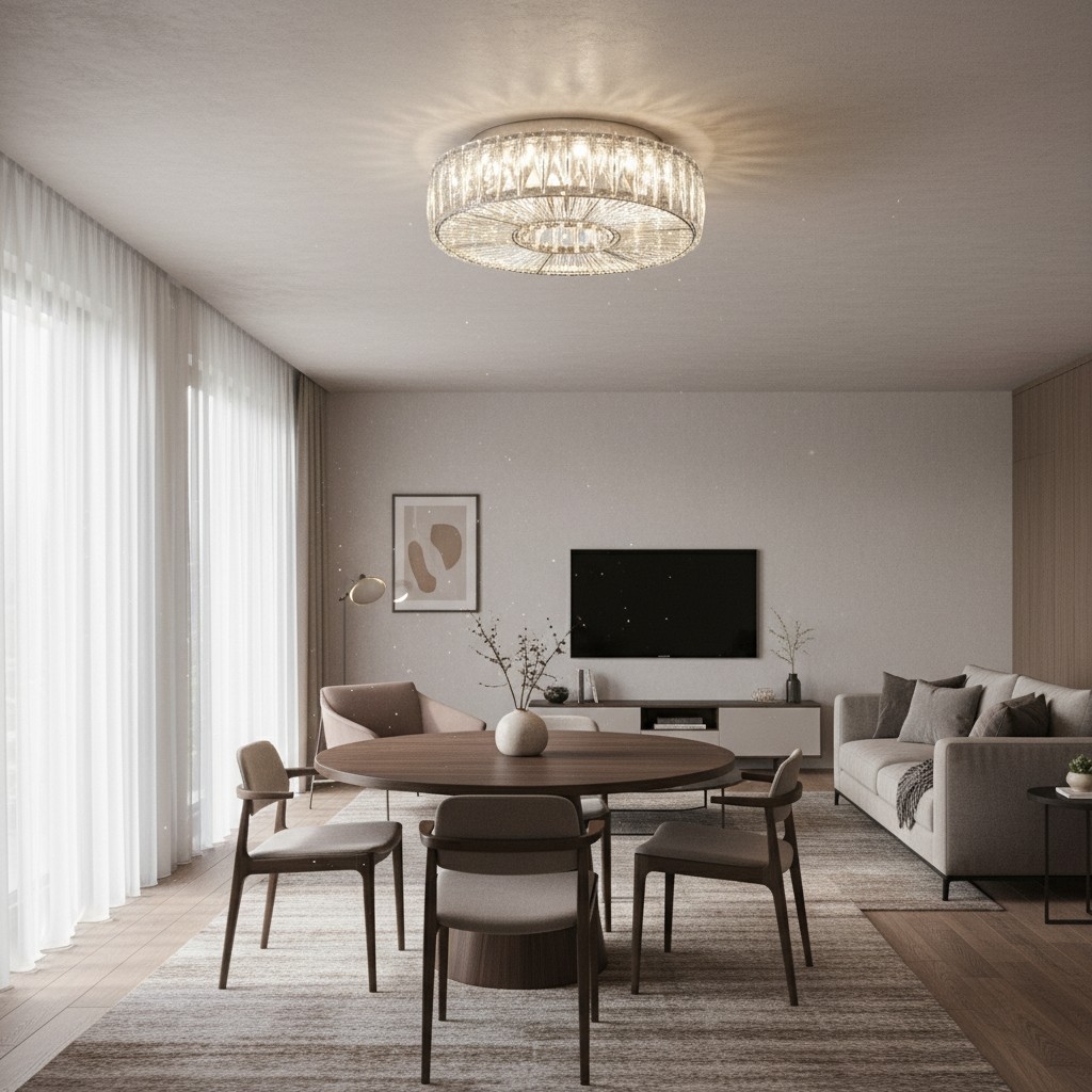 Clereon Elegant Round Flush Mount Ceiling Light – Modern Glass Design for Living Room T1096