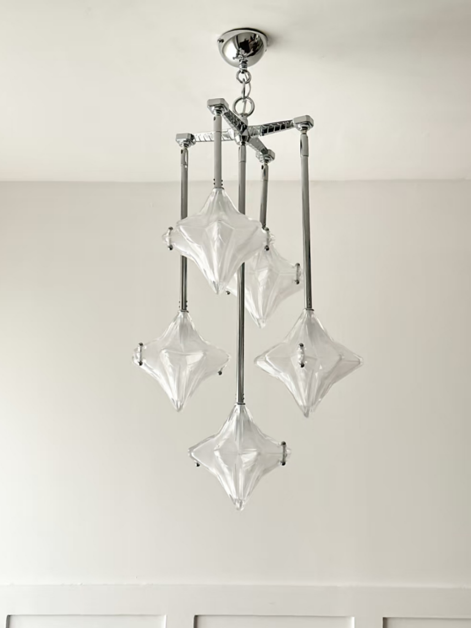 Art Deco Astris Star Chandelier - Frosted Glass Deco Fixture for Dining Room T433