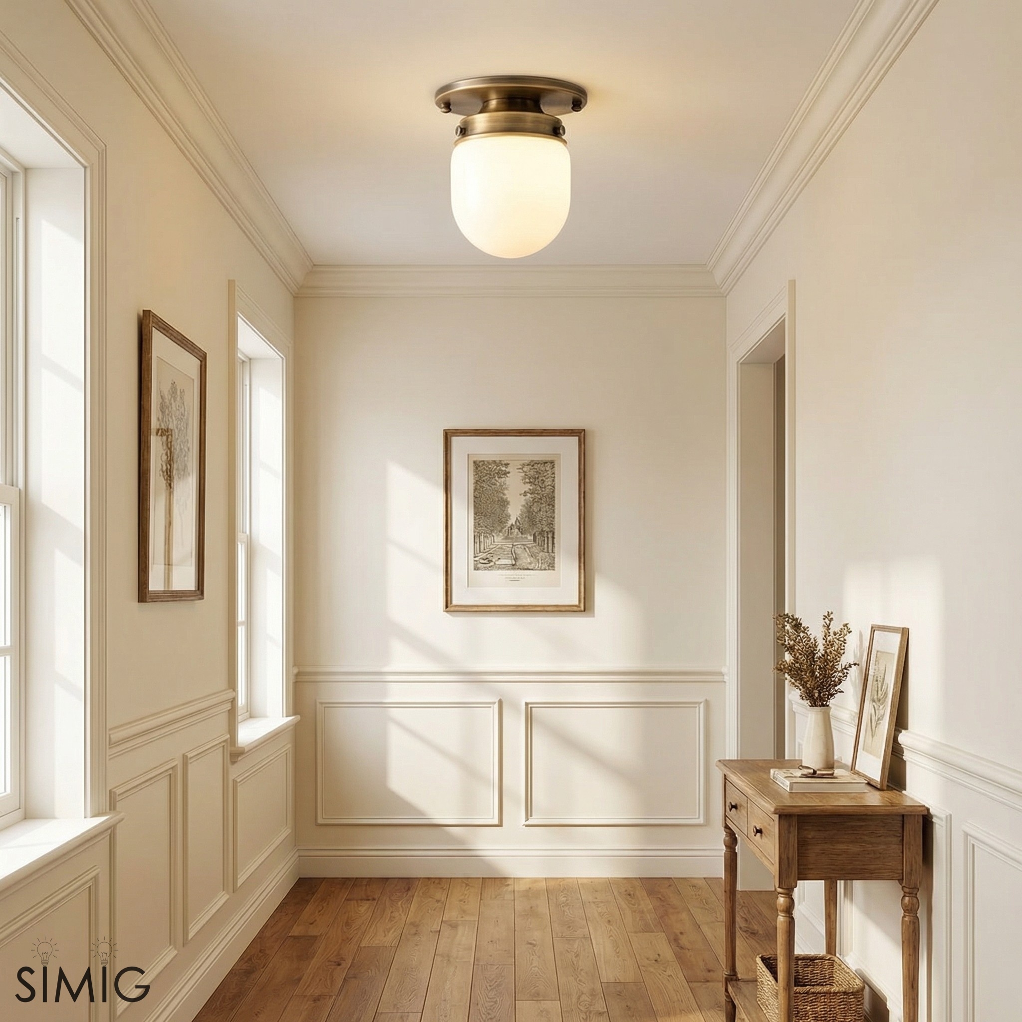 Opal Globe Ceiling and Wall Flush Mount - Art Deco Light for Corridor T300