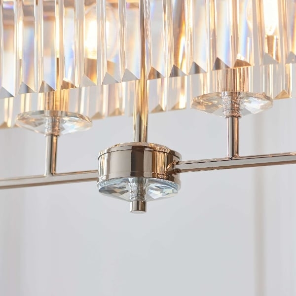 Beveline 4-Light Linear Ceiling Pendant With Cut Faceted Glass - Sleek Metal Frame For Dining T858
