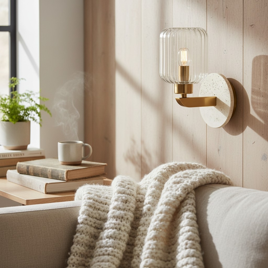 Korlisse Modern Marble Wall Light - Vintage Brass & Clear Glass Accent for Living Room and Hallway T950