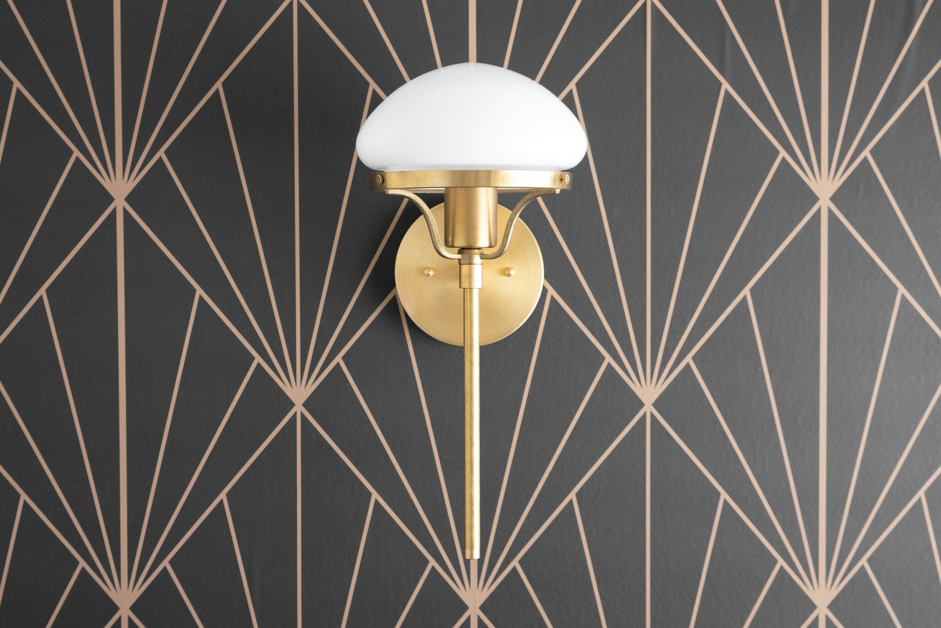 Ornato Luxe Modern Art Deco Wall Light - Opal Glass Globe Sconce - Brass or Black T350