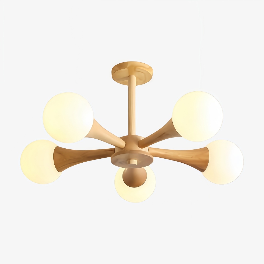 Novalune Multi-Light Glass Globe Chandelier with Wood Frame - Japanese Zen Style for Living Room T1155