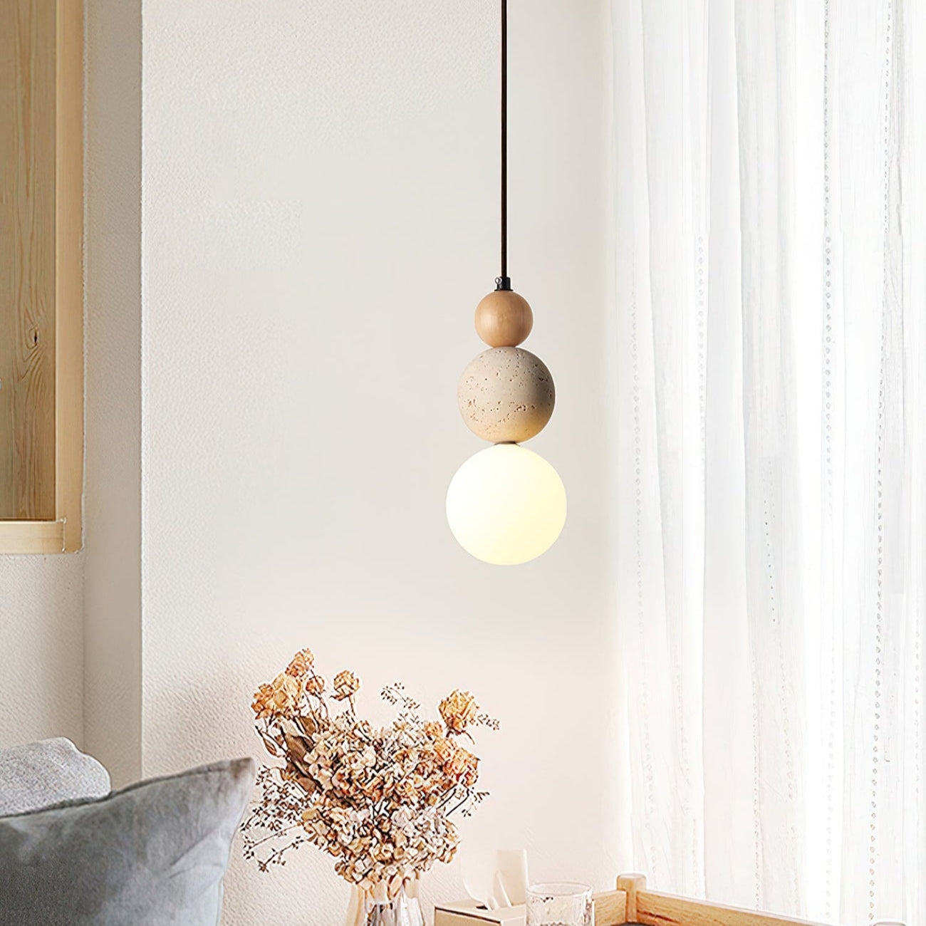 Elegant Glow Cream Stone Bedside Pendant Light T2133