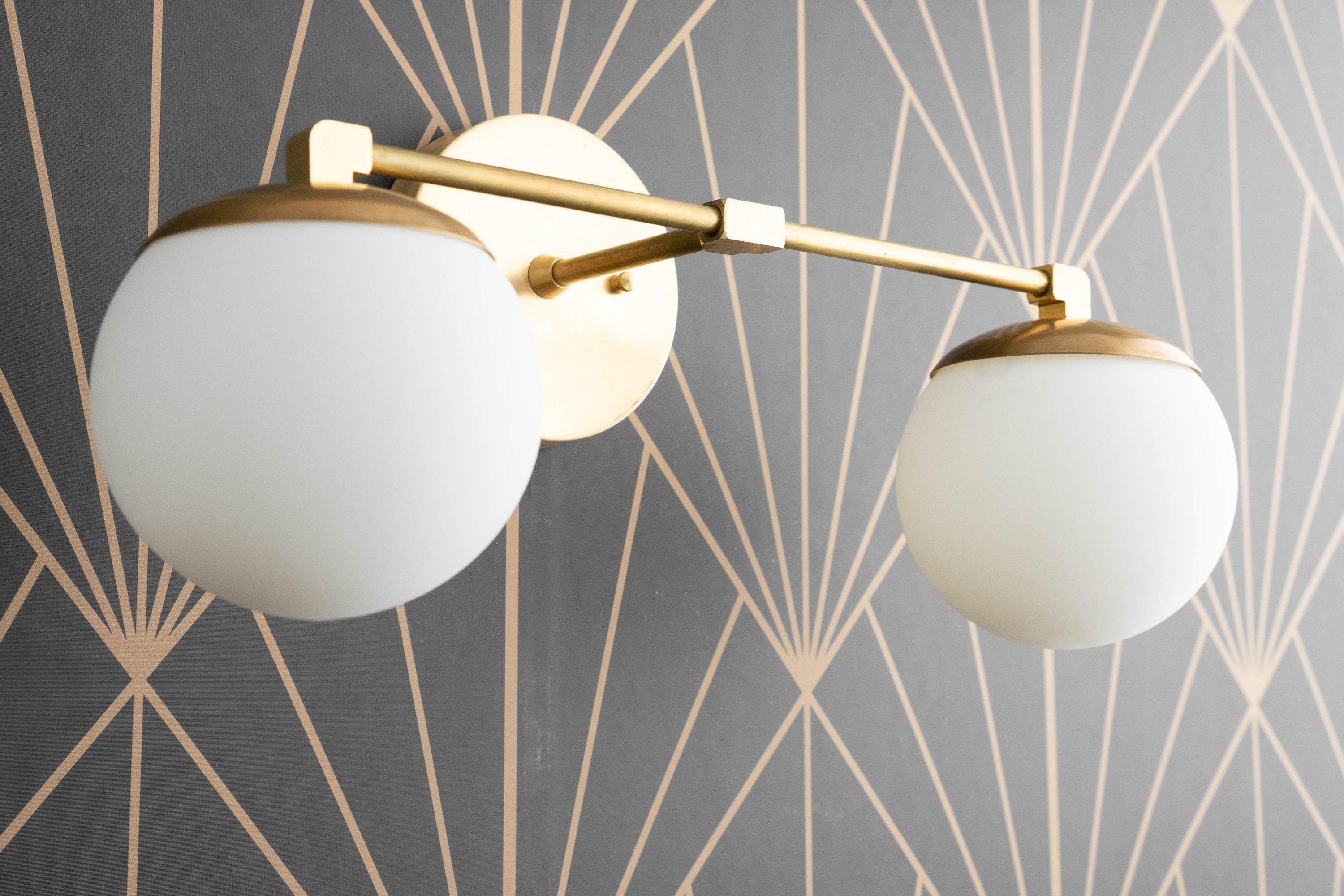 Glorica Glass Vanity Light - Art Deco Brass Wall Globe Fixture Modern T392