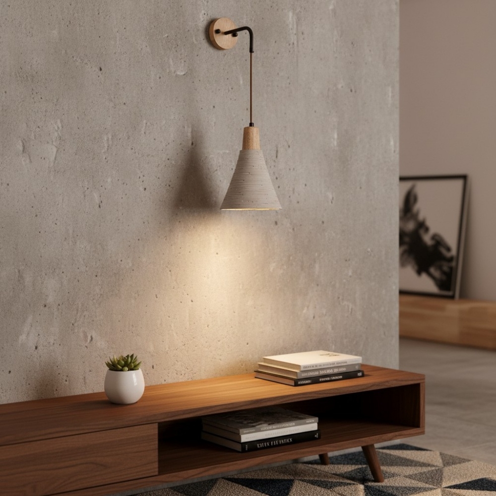 Solaraeon Microcement Minimalist Concrete Wall Sconce - Indoor Accent Lighting for Living Room T1144