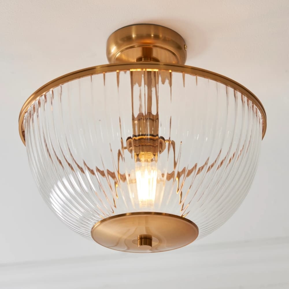 Luntra Ribbed Glass Uplighter Flush - Elegant Ceiling Light for Hallways and Bedrooms T969