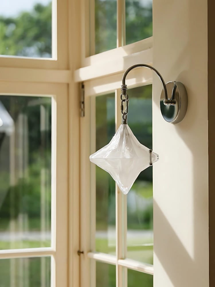 Art Deco Star Wall Sconce - Frosted Glass Light for Hallway - Astris Selene T439