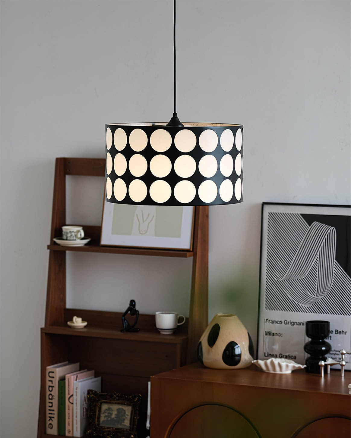 Fabric Drum Polka Dots Pendant Lamp S365
