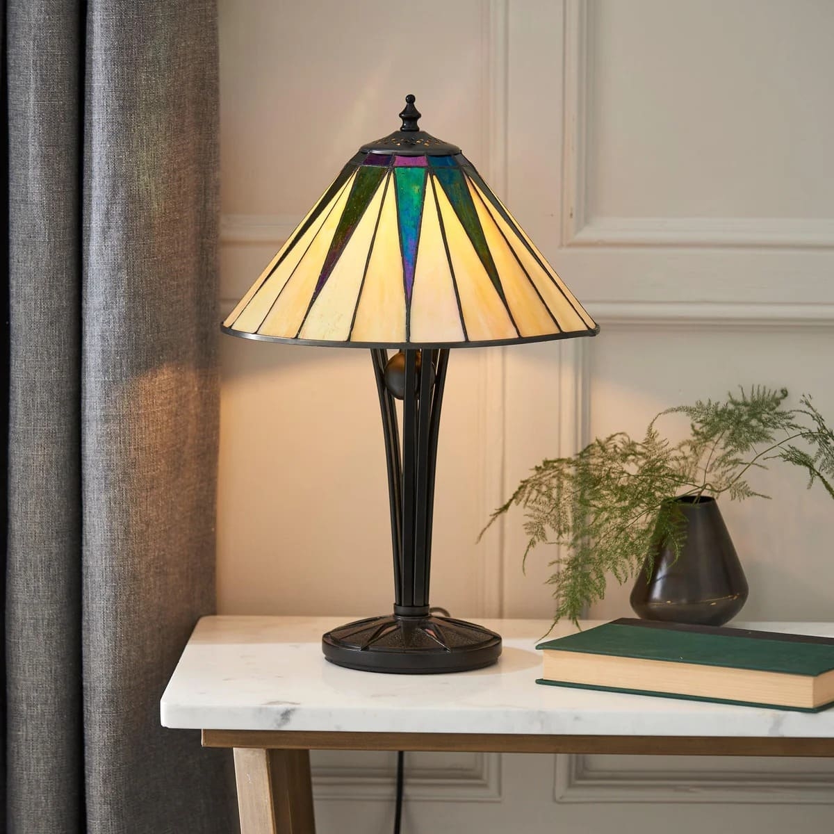 TF Dark Star Tiffany Style Geometric Shade Table Lamp for Bedroom and Accent Lighting T975