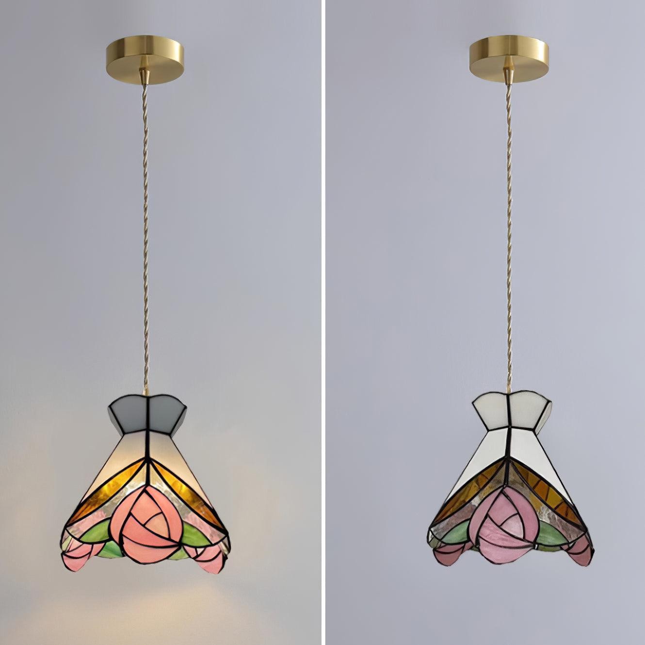 French Retro Rose Stained Glass Pendant Lamp M89
