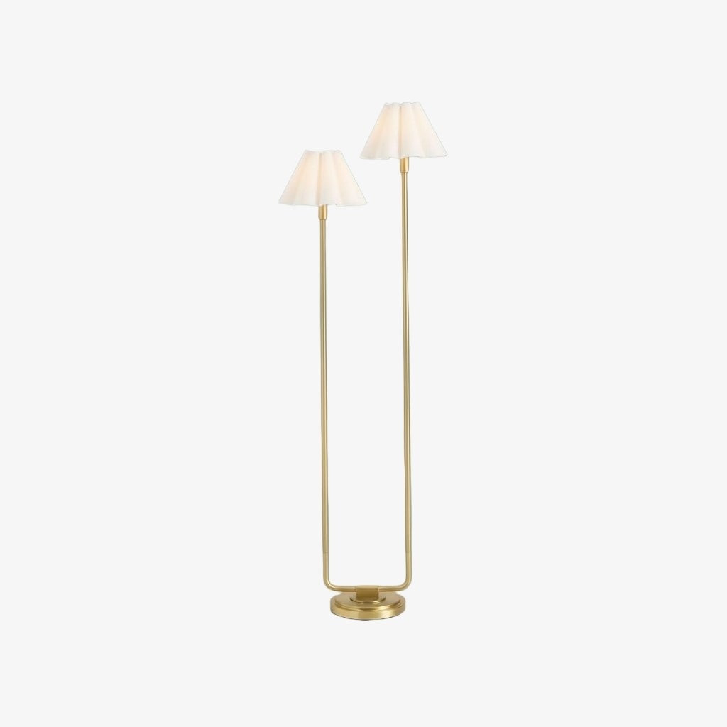Duova Minimalist 2‑Light Floor Lamp - Modern Pleated Fabric Metal Light for Bedroom or Living Room T719