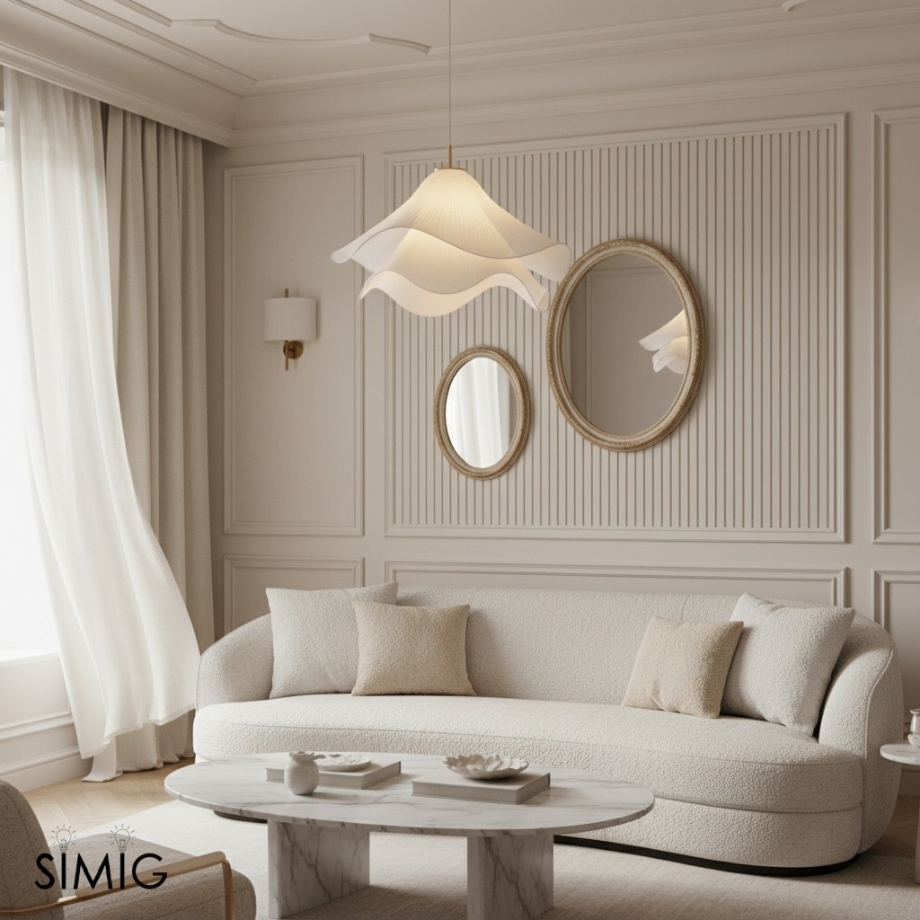 Ethereal Bloom Flower Pendant Light - Elegant White Fabric Pendant Light T087
