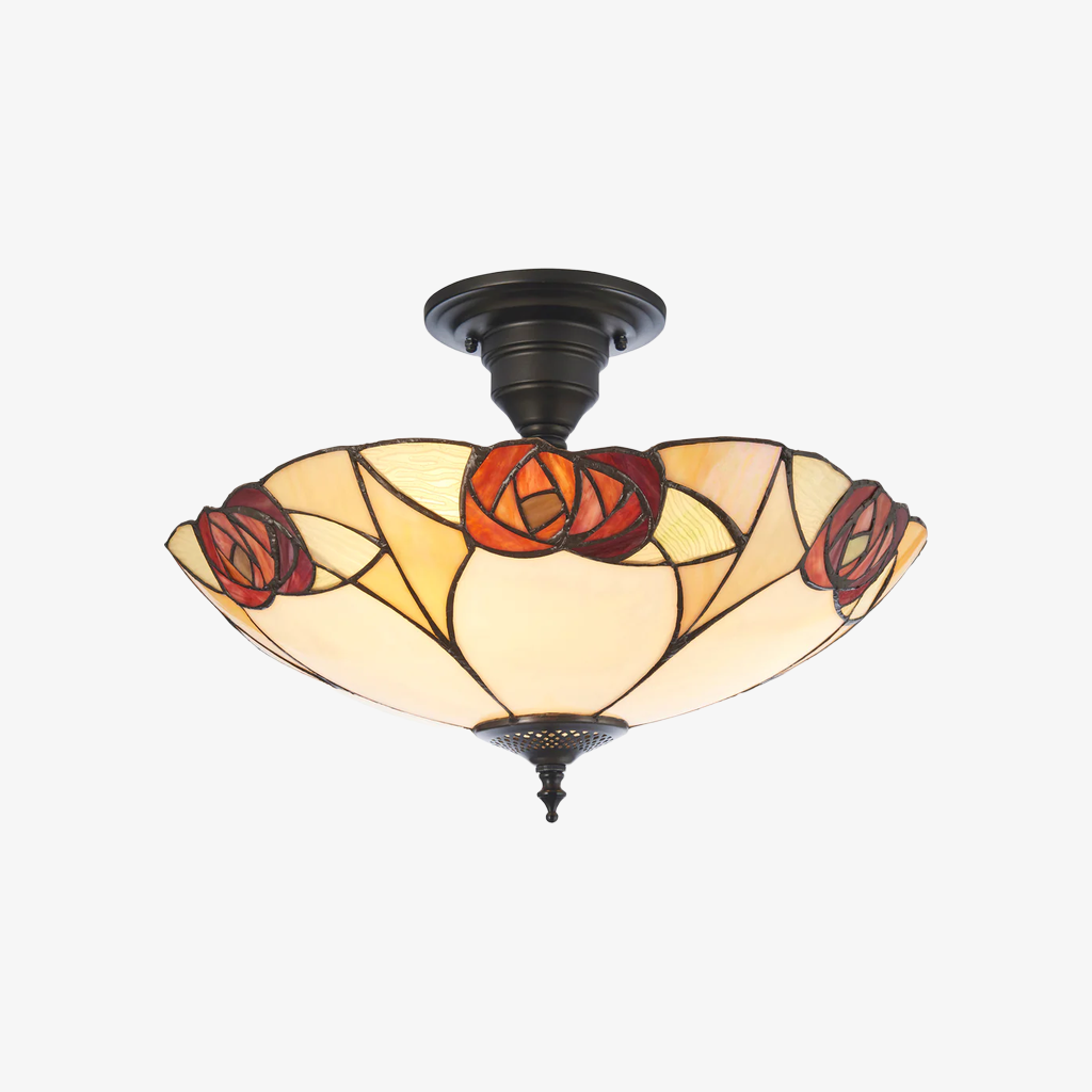 TF Ingram Handcrafted Stained Glass Ceiling Lamp - Vintage Art Deco Tiffany Light for Dining Room T1020