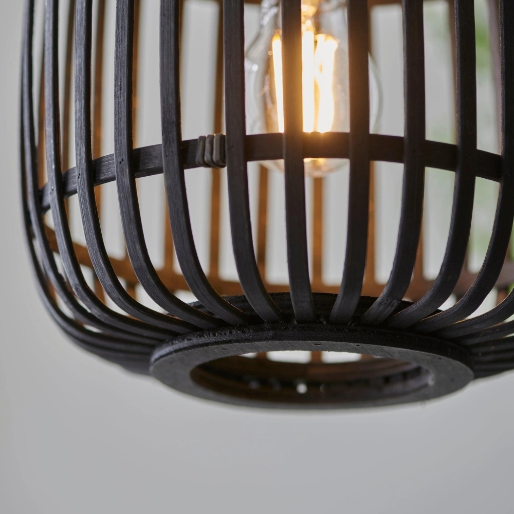 Yumeko Adjustable Bamboo Pendant Lamp - Natural Cage Ceiling Light Perfect for Living & Dining Rooms T999
