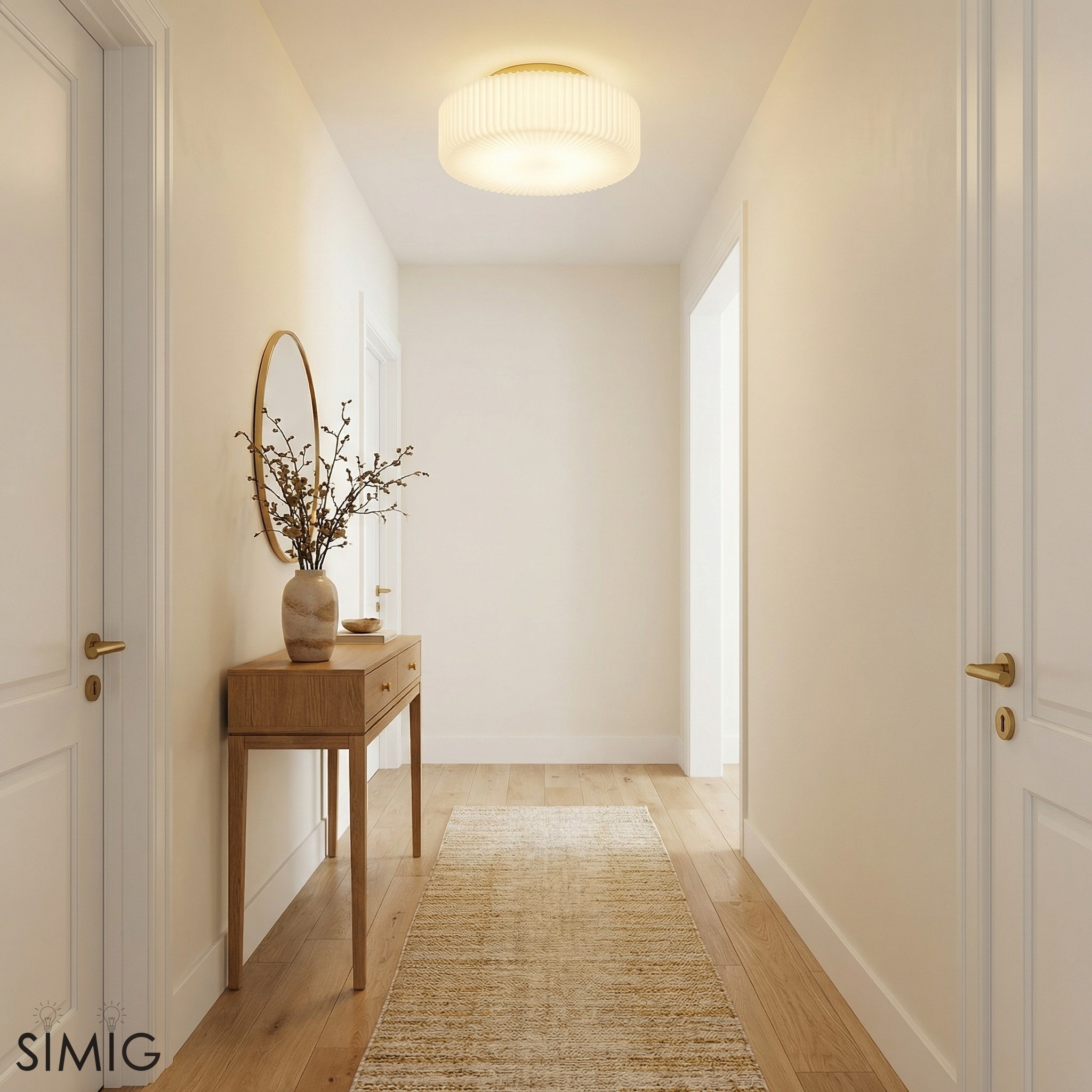 Lunorib Ribbed Opaline Glass Flush Mount Ceiling Light - Modern Hallway Glow T1075