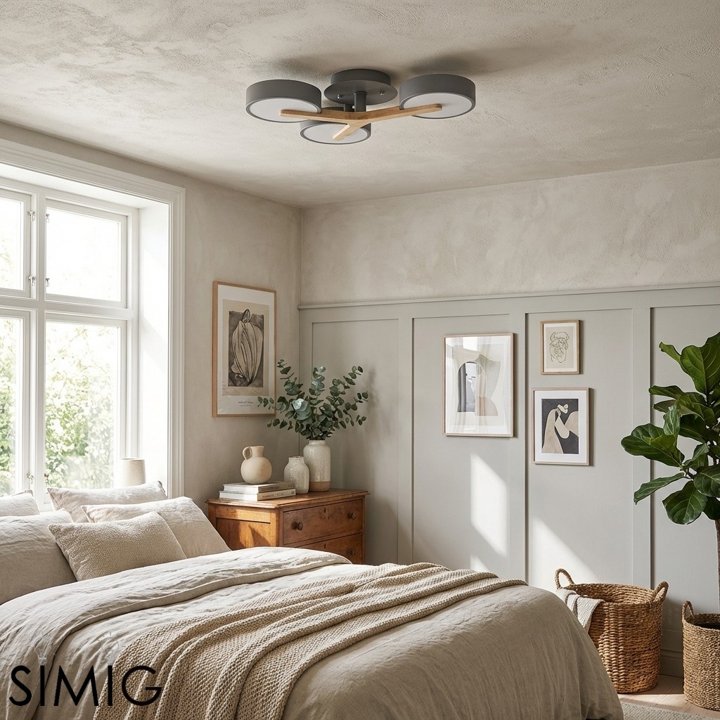 Modern Wooden Disc Ceiling Lamp - LED Semi-Flush Mount for Living Room S386