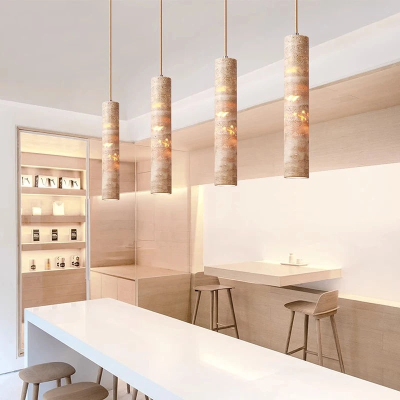 Cream Travertine Tube Pendant Light T2136