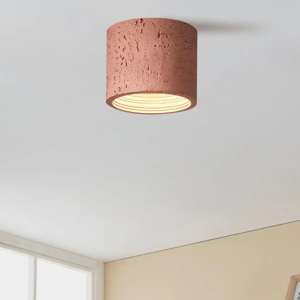 Cylindrical Ceiling Light - Modern Travertine Living Room M72