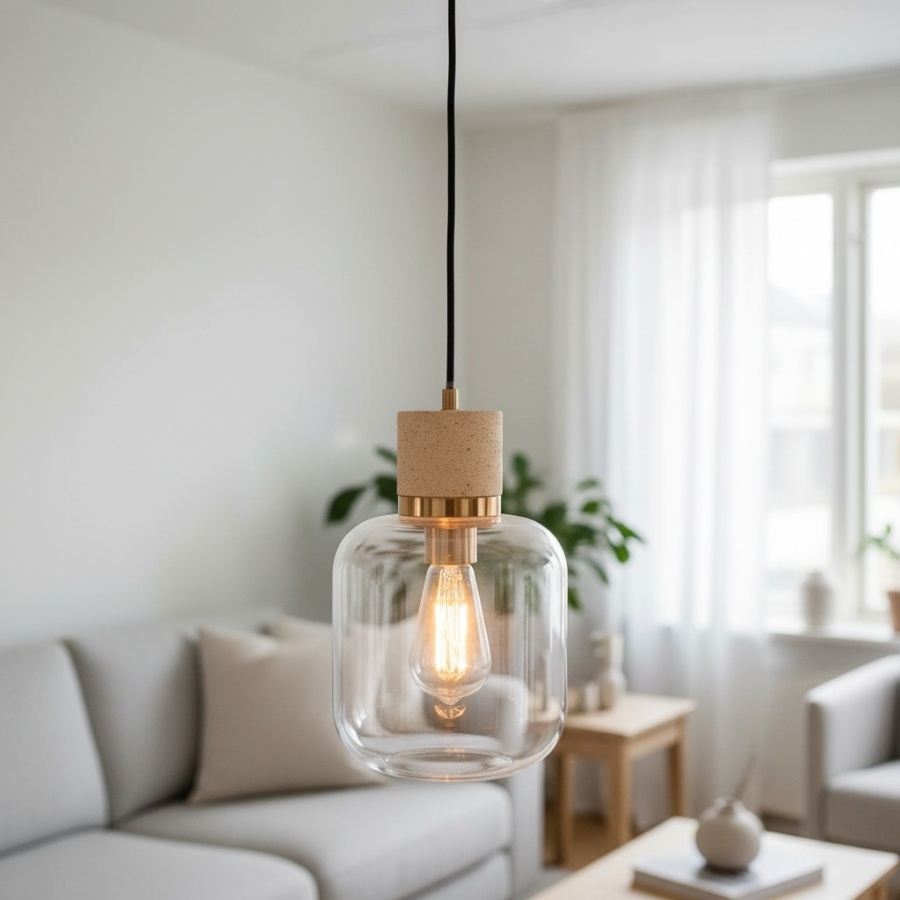 Korlisse Natural Stone and Glass Pendant Light - Stylish Lamp for Lounge or Living Room T929